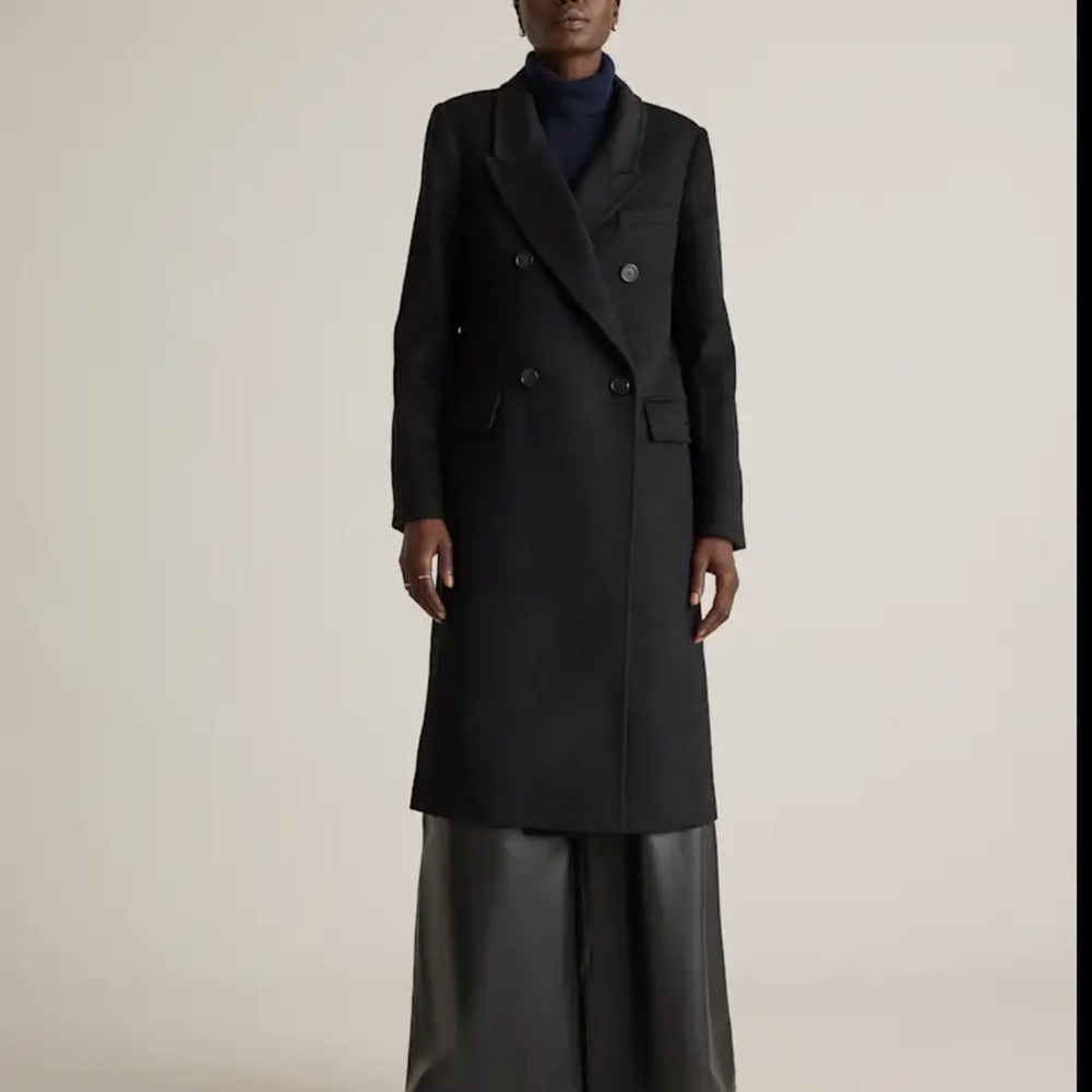 Quince Women’s Italian Wool Double-breasted Coat in Black size LARGE BNWT